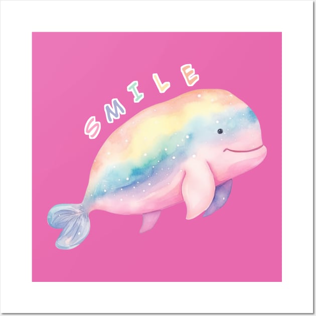 Smile Cute Colorful Baby Whale . Wall Art by Alienated